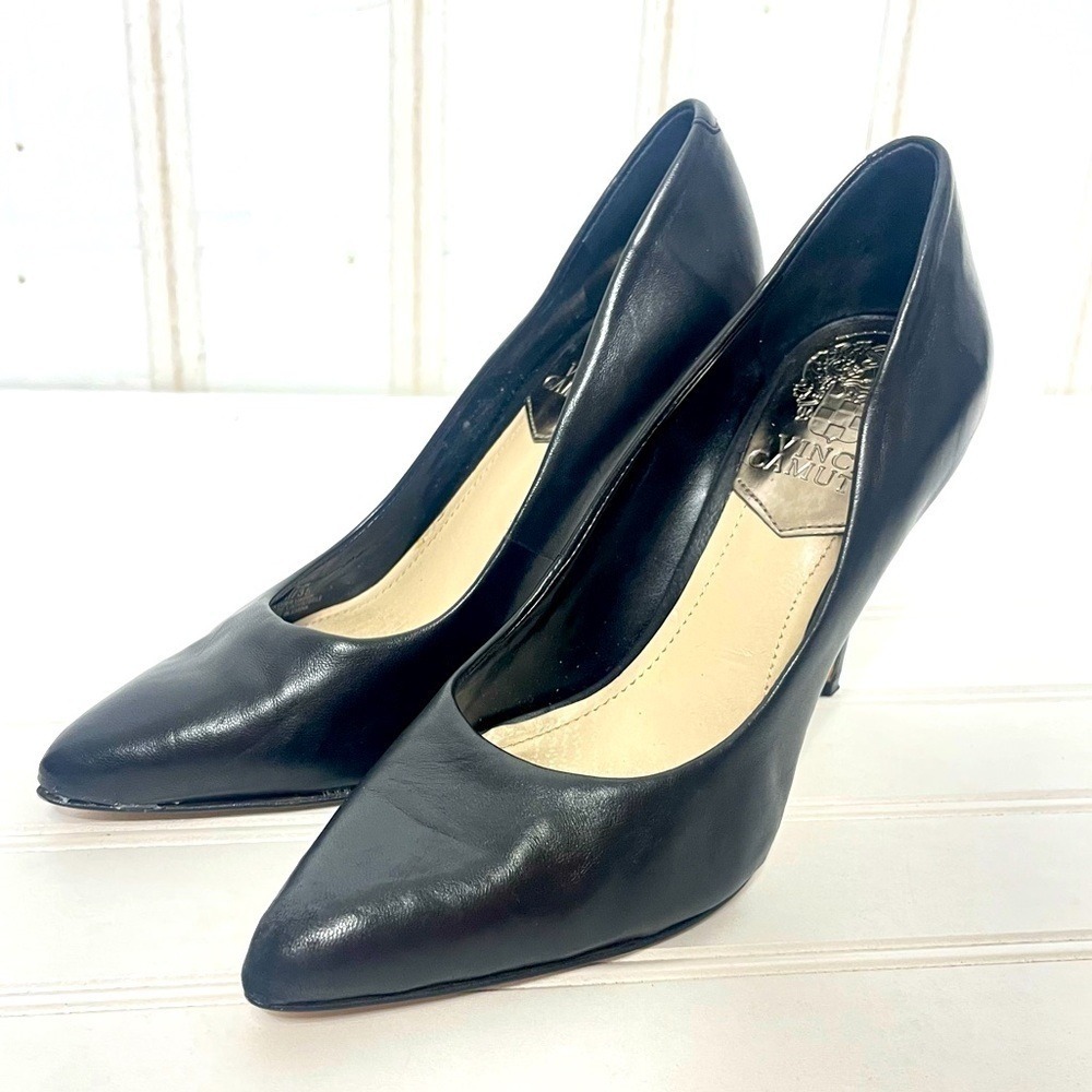 Vince Camuto Kain Black Leather Pointed Toe Stiletto Pumps Size 5M